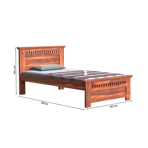 Wooden Single Bed with Block Design without storage for Bedrrom in Natural and Walnut Finish