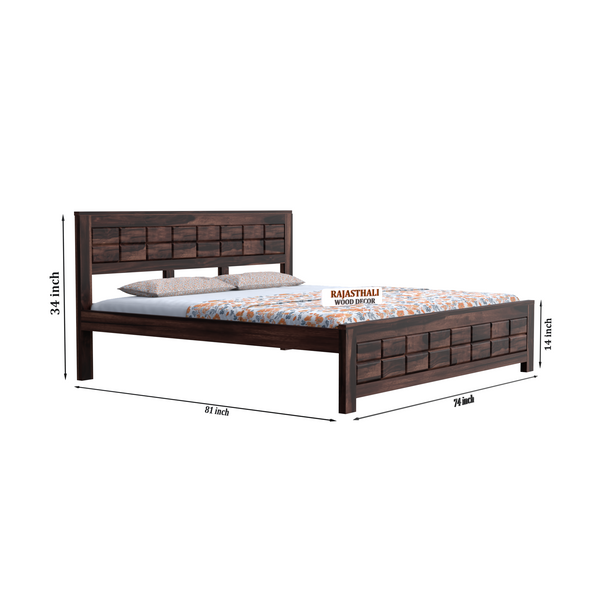Solid Sheesham Wood King Size Bed with Headboard and Without Storage, Walnut Finish - Rajasthali Furniture 