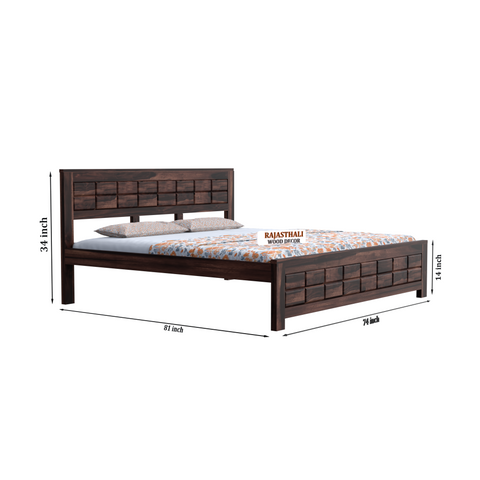 Solid Sheesham Wood King Size Bed with Headboard and Without Storage, Walnut Finish