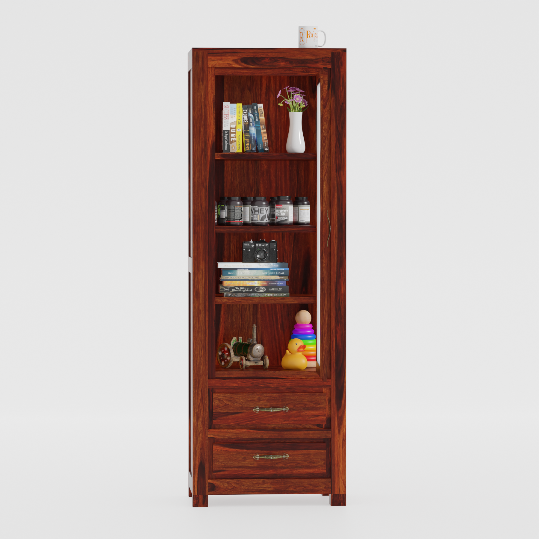 Brokloff Solid Wood Floor Mounted Glass Cabinet in Honey oak Finish - Rajasthali Furniture 