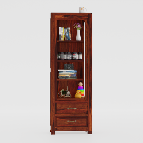 Brokloff Solid Wood Floor Mounted Glass Cabinet in Honey oak Finish - Rajasthali Furniture 