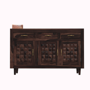 Wooden Sideboard Storage Cabinet with 3 Drawers and 3 Doors Storage Wooden Cabinet for Living Room in Walnut Finish - Rajasthali Furniture 