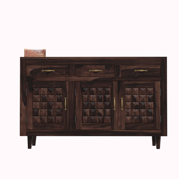 Wooden Sideboard Storage Cabinet with 3 Drawers and 3 Doors Storage Wooden Cabinet for Living Room in Walnut Finish - Rajasthali Furniture 