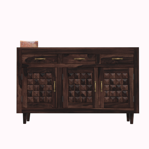 Wooden Sideboard Storage Cabinet with 3 Drawers and 3 Doors Storage Wooden Cabinet for Living Room in Walnut Finish