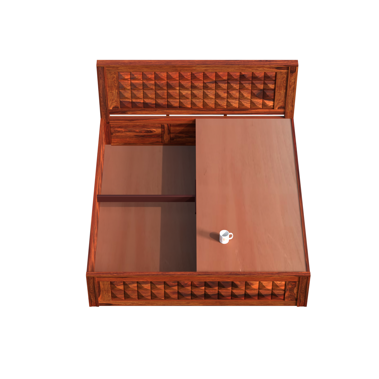 Vrij Solid Wood Double Bed with Box Storage in Honey Oak Finish - Rajasthali Furniture 