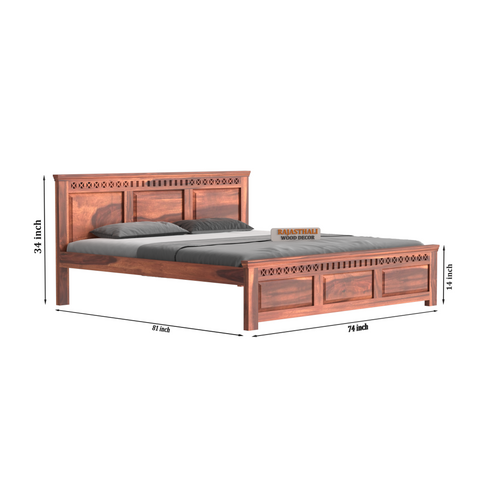 Solid Sheesham Wood King Size Bed with Headboard and Without Storage, Natural Finish