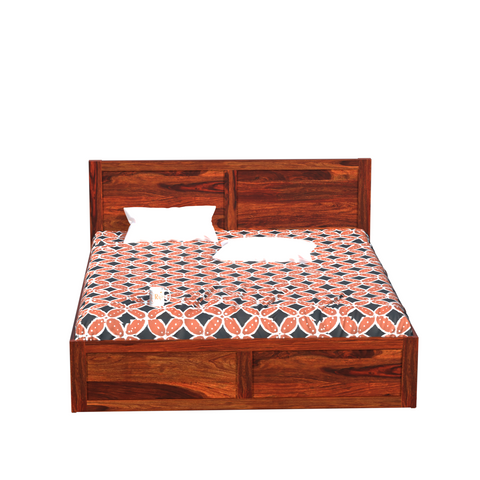 Mats Solid Wood Double Bed with Box Storage in Honey Oak Finish - Rajasthali Furniture 