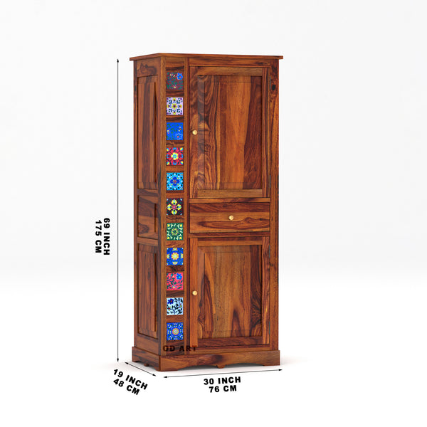 Solid Sheesam Wood Wardrobe, Almirah for Storage, Sturdy Wardrobe, Kitchen Cupboard, Foldable Storage Organizer, Closet for Living Room, Laundry Room - Honey Oak Finish