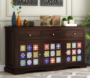 Rajasthali Furniture Woodcrony Solid Wooden Cabinet Sideboard with 6 Shelves and 3 Door Storage - Sheesham Wood