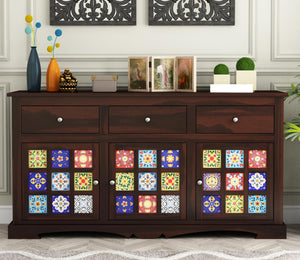 Rajasthali Furniture Woodcrony Solid Wooden Cabinet Sideboard with 6 Shelves and 3 Door Storage - Sheesham Wood