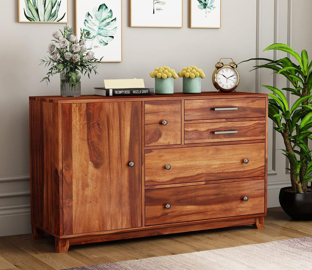 Sheesham Wood SideBoard | 4 Drawer + 2 Door | Almirah For Living & Home Area Solid Wood SideBoard (Finish Color - Natural, Pre-assembled)