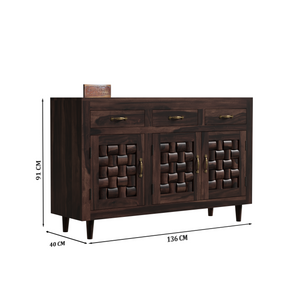 Wooden Sideboard Storage Cabinet with 3 Drawers and 3 Doors Storage Wooden Cabinet for Living Room in Walnut Finish - Rajasthali Furniture 