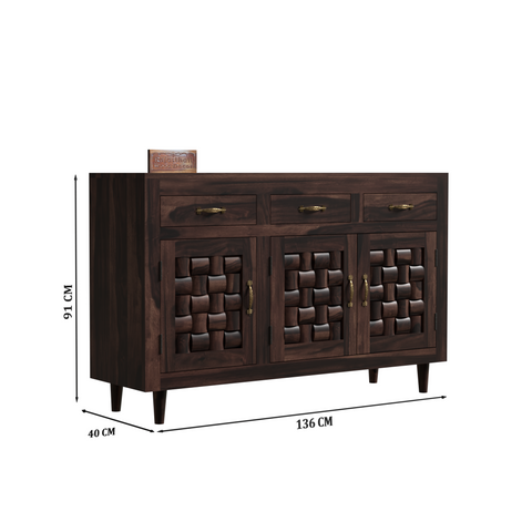 Wooden Sideboard Storage Cabinet with 3 Drawers and 3 Doors Storage Wooden Cabinet for Living Room in Walnut Finish