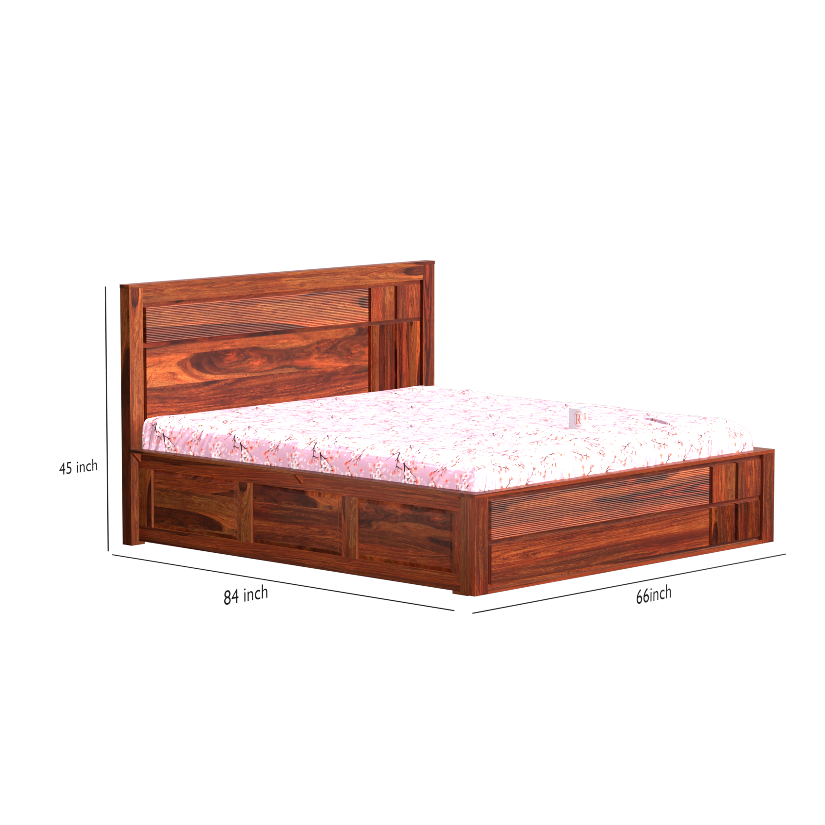 Mattson Solid Wood Queen Size Double Bed with Box Storage in Honey Oak Finish - Rajasthali Furniture 