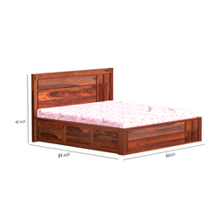 Mattson Solid Wood Queen Size Double Bed with Box Storage in Honey Oak Finish