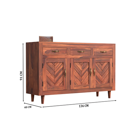 Wooden Sideboard Storage Cabinet with 3 Drawers and 3 Doors Storage Wooden Cabinet for Living Room in Natural Finish