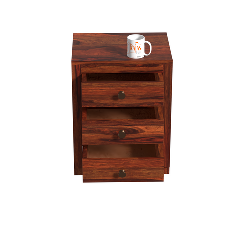 Sun Three Drawer Wooden Bed Side Table/Nightstand in Honey oak Finish - Rajasthali Furniture 