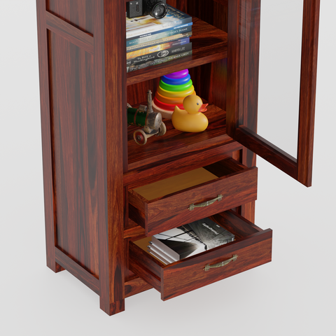 Brokloff Solid Wood Floor Mounted Glass Cabinet in Honey oak Finish - Rajasthali Furniture 