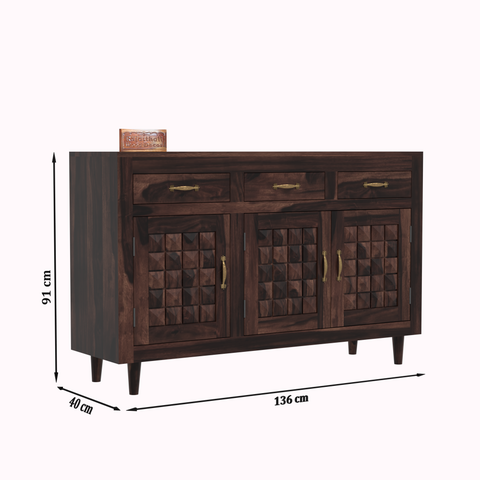 Wooden Sideboard Storage Cabinet with 3 Drawers and 3 Doors Storage Wooden Cabinet for Living Room in Walnut Finish