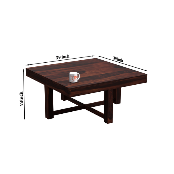 Kerry Wooden Center Table cum Coffee Table with four Stool with upholstery in Natural and Walnut Finish 39" - Rajasthali Furniture 