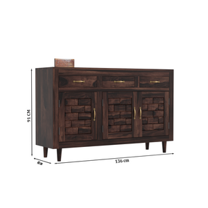 Wooden Sideboard Storage Cabinet with 3 Drawers and 3 Doors Storage Wooden Cabinet for Living Room in Walnut Finish - Rajasthali Furniture 