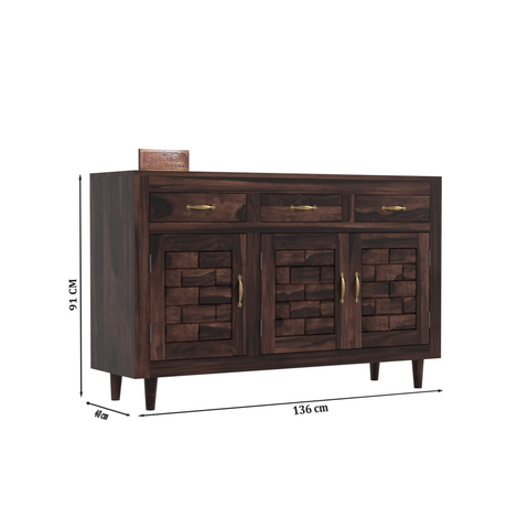 Wooden Sideboard Storage Cabinet with 3 Drawers and 3 Doors Storage Wooden Cabinet for Living Room in Walnut Finish