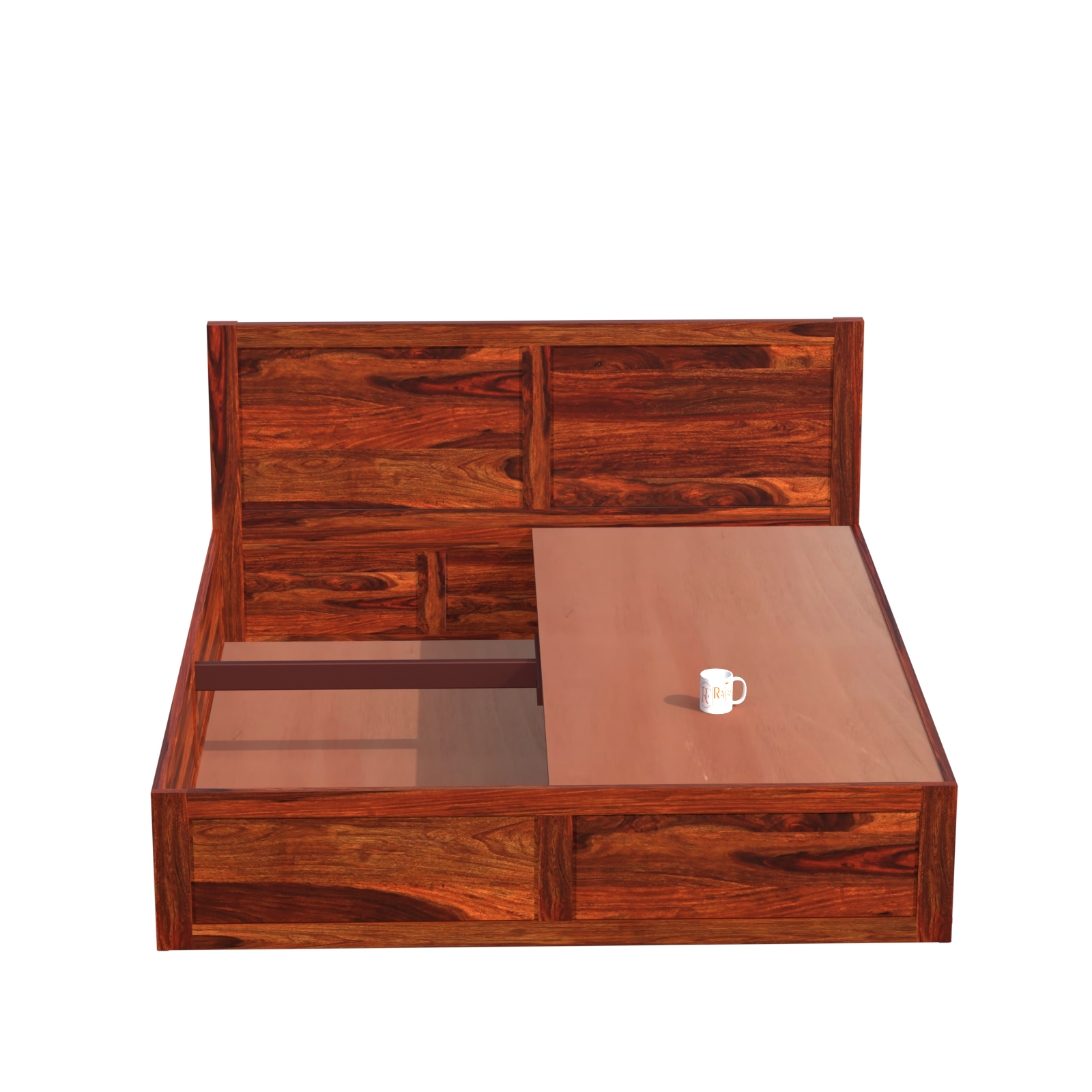 Mats Solid Wood Double Bed with Box Storage in Honey Oak Finish - Rajasthali Furniture 