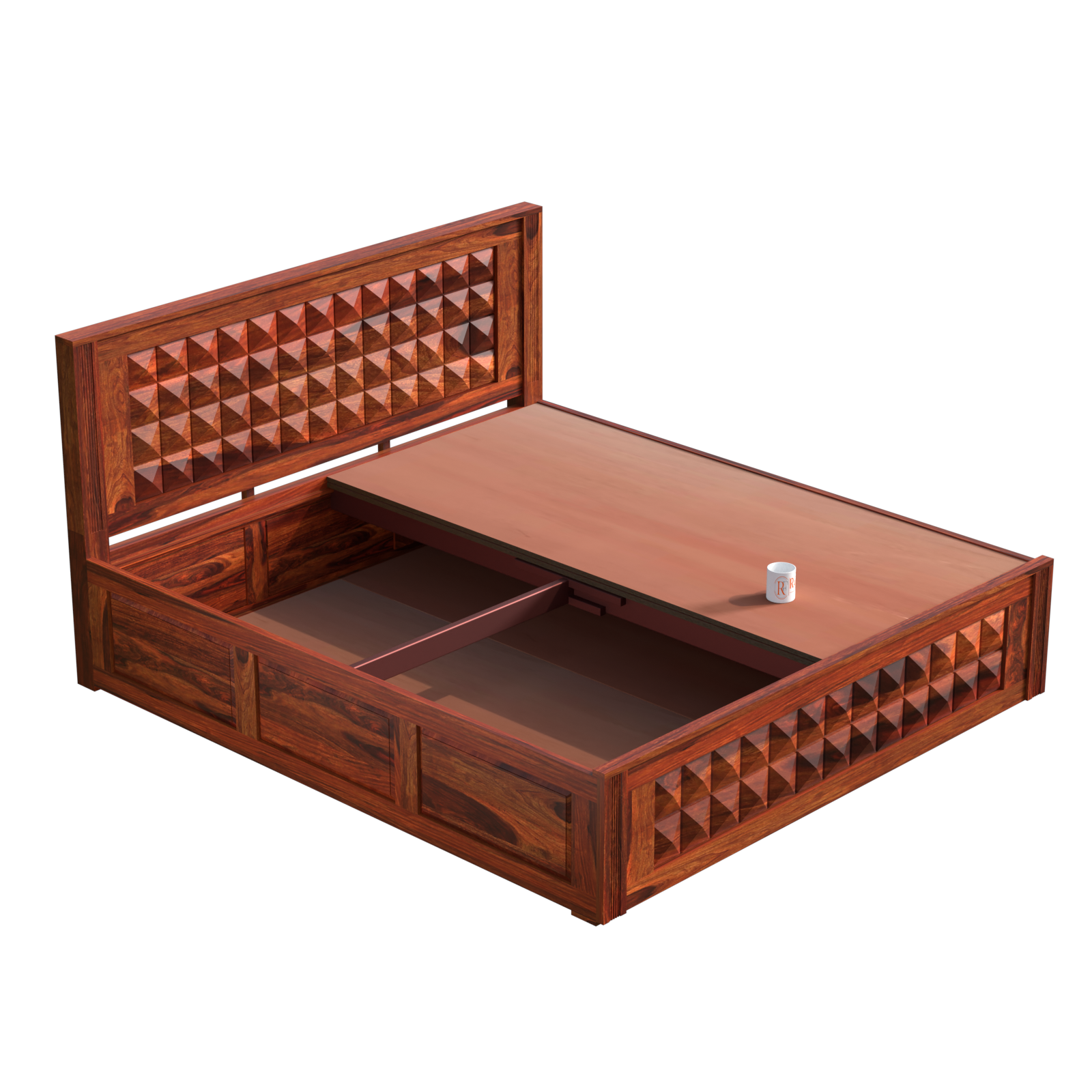 Vrij Solid Wood Double Queen Size Bed with Box Storage in Honey Oak Finish - Rajasthali Furniture 