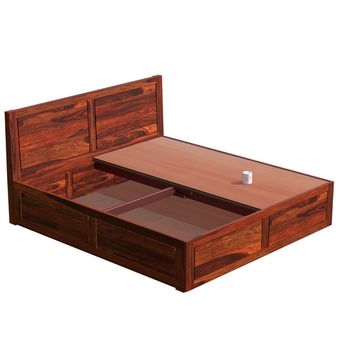 Mats Solid Wood Double Bed with Box Storage in Honey Oak Finish - Rajasthali Furniture 