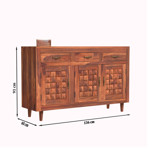 Wooden Sideboard Storage Cabinet with 3 Drawers and 3 Doors Storage Wooden Cabinet for Living Room in Natural Finish