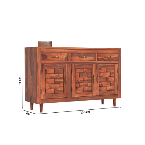 Wooden Sideboard Storage Cabinet with 3 Drawers and 3 Doors Storage Wooden Cabinet for Living Room in Natural Finish