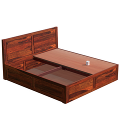 Mats Solid Wood Double Bed with Box Storage in Honey Oak Finish