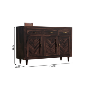 Wooden Sideboard Storage Cabinet with 3 Drawers and 3 Doors Storage Wooden Cabinet for Living Room in Walnut Finish - Rajasthali Furniture 