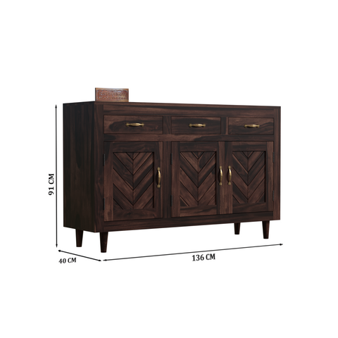 Wooden Sideboard Storage Cabinet with 3 Drawers and 3 Doors Storage Wooden Cabinet for Living Room in Walnut Finish