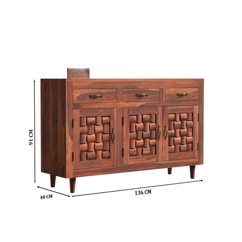 Wooden Sideboard Storage Cabinet with 3 Drawers and 3 Doors Storage Wooden Cabinet for Living Room in Natural Finish