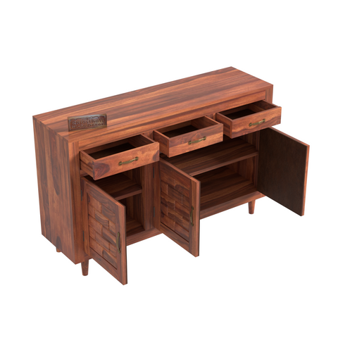 Wooden Sideboard Storage Cabinet with 3 Drawers and 3 Doors Storage Wooden Cabinet for Living Room in Natural Finish