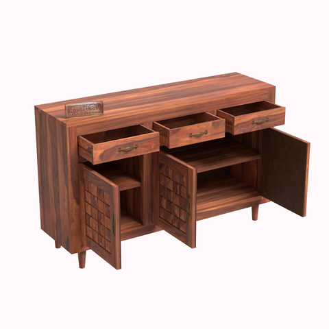 Wooden Sideboard Storage Cabinet with 3 Drawers and 3 Doors Storage Wooden Cabinet for Living Room in Natural Finish