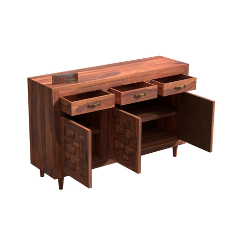 Wooden Sideboard Storage Cabinet with 3 Drawers and 3 Doors Storage Wooden Cabinet for Living Room in Natural Finish