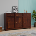 Wooden Side Cabinet with Wooden Doors, 3 Doors and 3 drawers Storage Unit in Natural Finish and walnut finish - Rajasthali Furniture 
