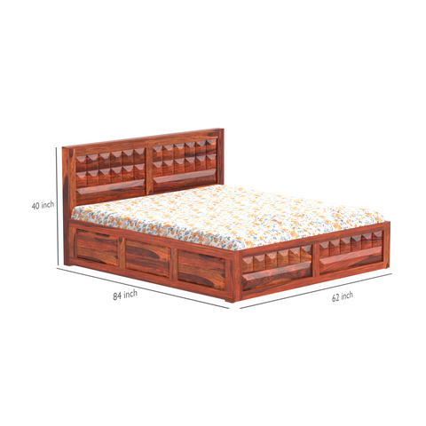 Olij Solid Wood Queen Size Double Bed with Box Storage in Honey Oak Finish - Rajasthali Furniture 