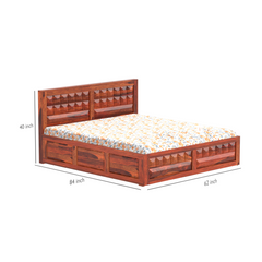 Olij Solid Wood Queen Size Double Bed with Box Storage in Honey Oak Finish