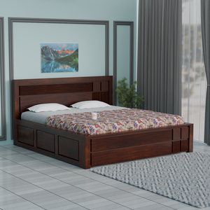 Mattson Solid Wood Queen Size Double Bed with Box Storage in Honey Oak Finish - Rajasthali Furniture 