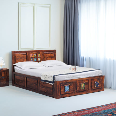 Hinton King Size Double Bed in Honey Oak Finished Rajasthali Furniture