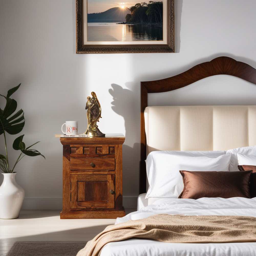 Livia One Door One Drawer Bed Side in Honey Oak Finish - Rajasthali Furniture 