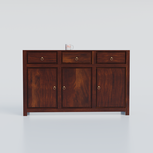 Wooden Side Cabinet with Wooden Doors, 3 Doors and 3 drawers Storage Unit in Natural Finish and walnut finish - Rajasthali Furniture 