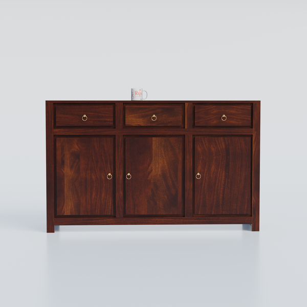 Wooden Side Cabinet with Wooden Doors, 3 Doors and 3 drawers Storage Unit in Natural Finish and walnut finish - Rajasthali Furniture 