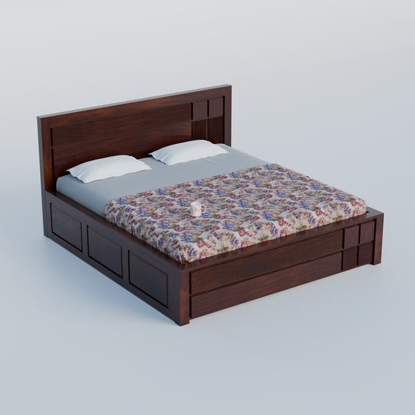 Mattson Solid Wood Queen Size Double Bed with Box Storage in Honey Oak Finish - Rajasthali Furniture 