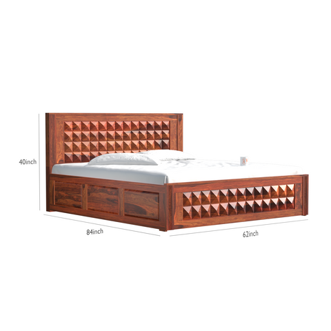 Vrij Solid Wood Double Queen Size Bed with Box Storage in Honey Oak Finish - Rajasthali Furniture 