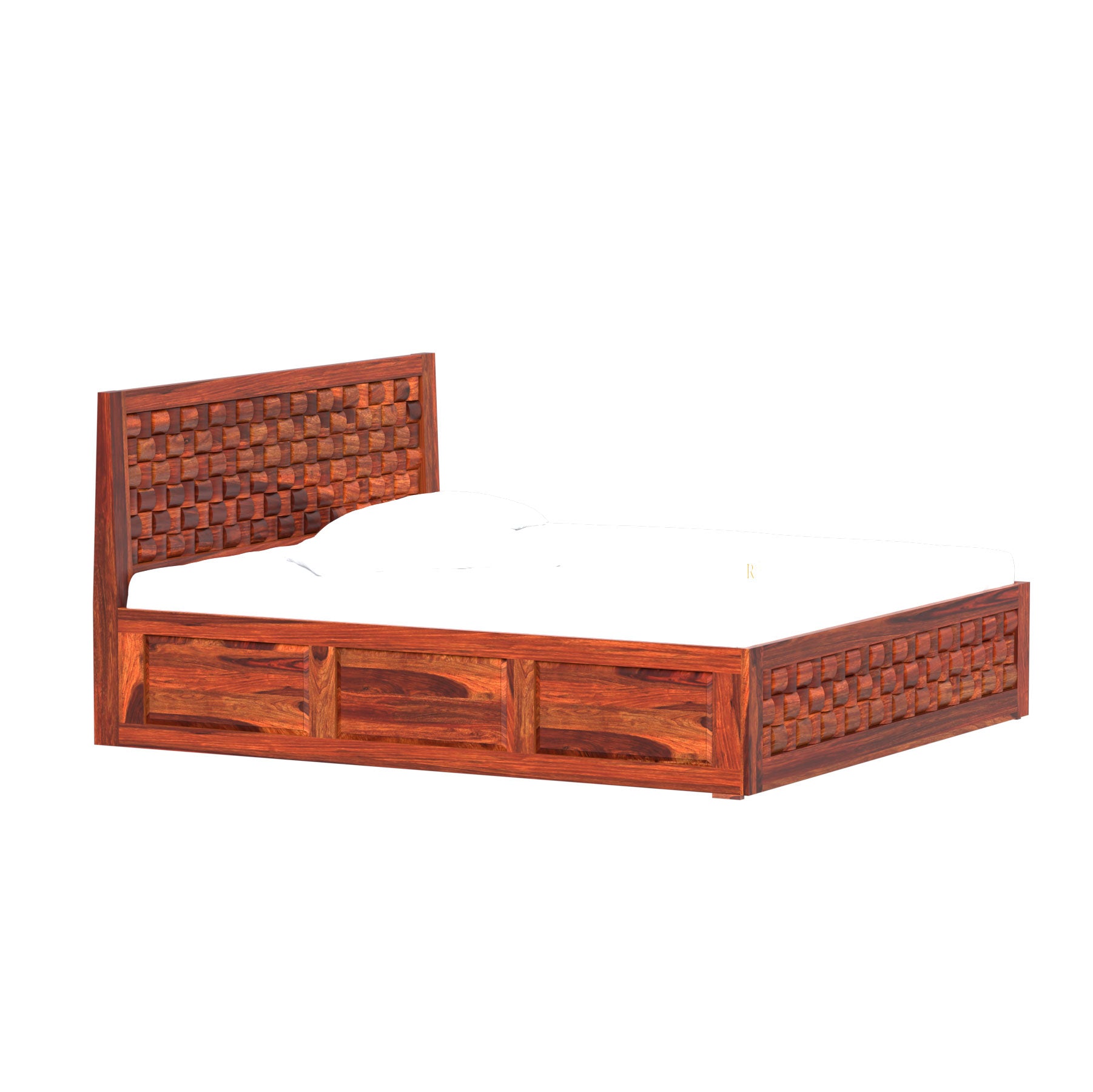 Wout Solid Wood Double Bed with Box Storage in Honey Oak Finish - Rajasthali Furniture 