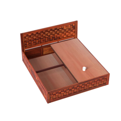 Wout Solid Wood Double Bed with Box Storage in Honey Oak Finish - Rajasthali Furniture 